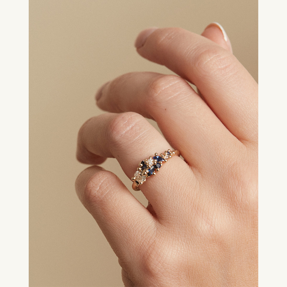 Diamond and Sapphire Tapering Cluster Ring
