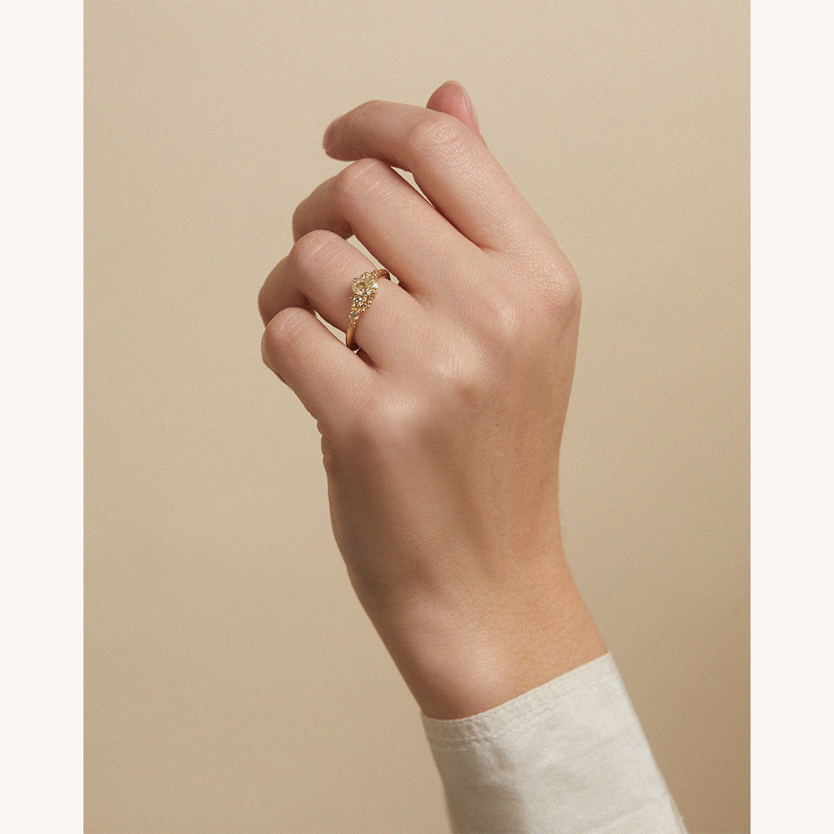 Asymmetric Yellow Diamond Encrusted Solitaire Ring