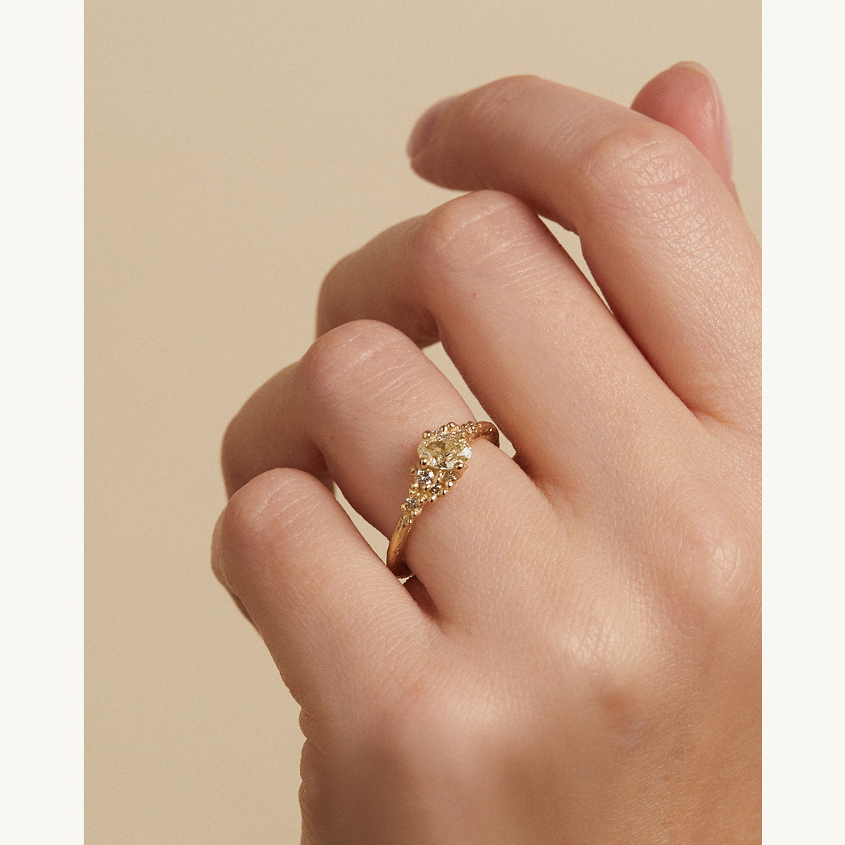 Asymmetric Yellow Diamond Encrusted Solitaire Ring