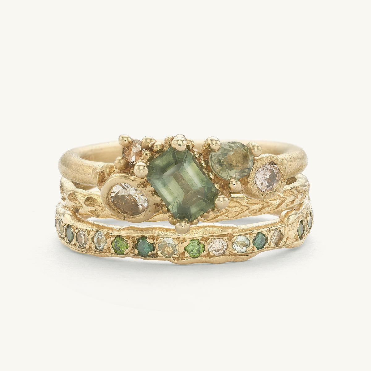 Asymmetric Green Sapphire Ring Stack