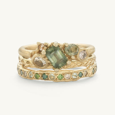 Asymmetric Green Sapphire Ring Stack