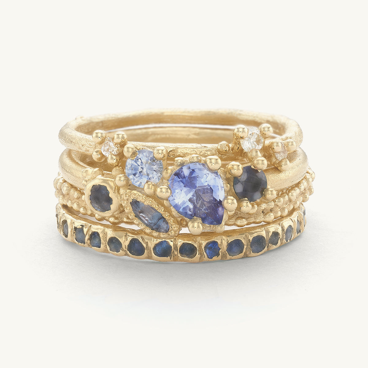 Mixed Cut Sapphire and Diamond Ring Stack