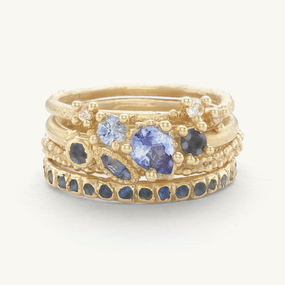 Mixed Cut Sapphire and Diamond Ring Stack