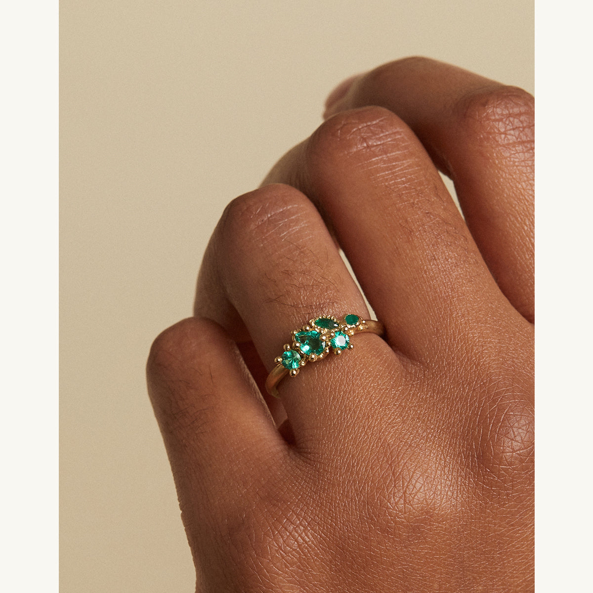 Mixed Cut Emerald Cluster Ring