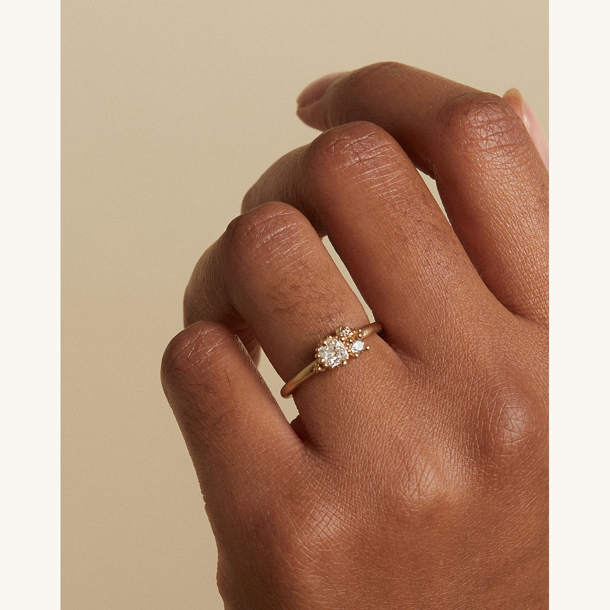 Beaded Diamond Contrast Cluster Ring