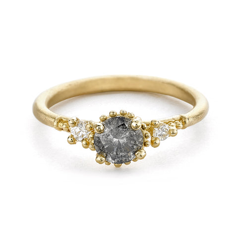 Grey Diamond Beaded Solitaire Ring from Ruth Tomlinson, handmade in London