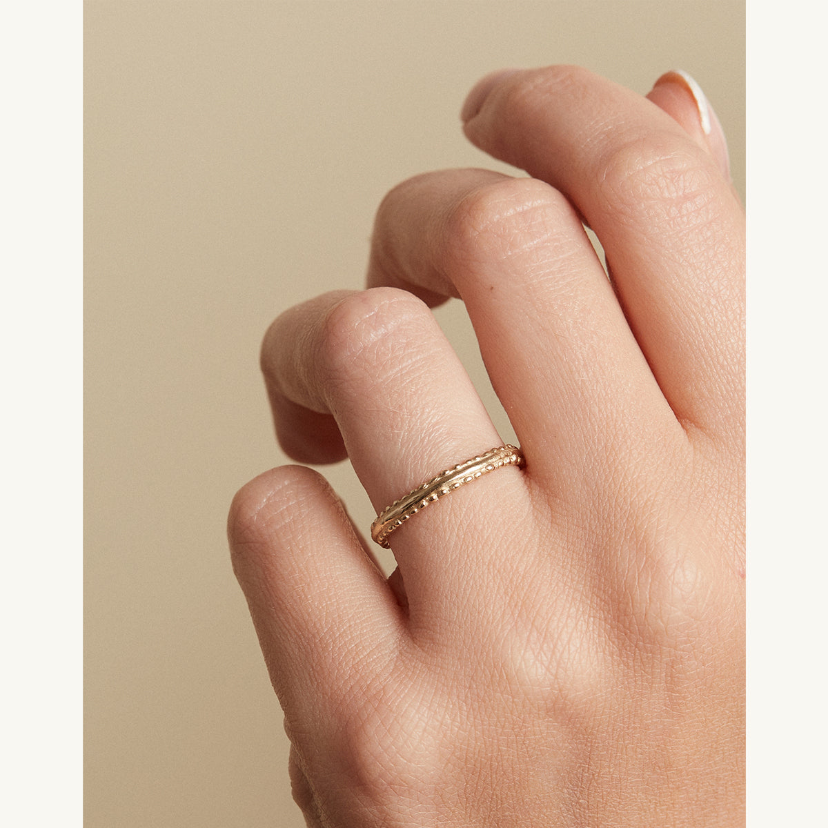 Slim Wedding Band with Beaded Edge
