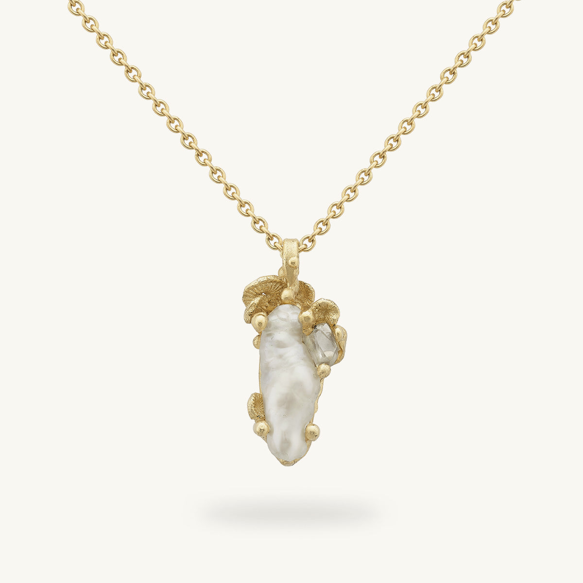 Ocean Diamond and Pearl Necklace with Barnacles