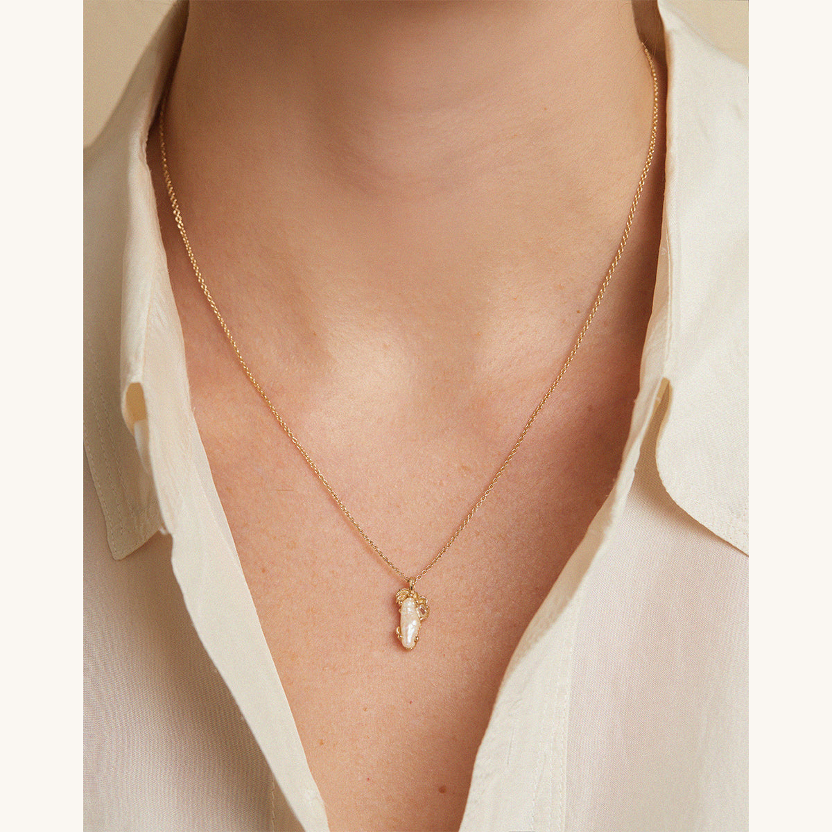 Ocean Diamond and Pearl Necklace with Barnacles