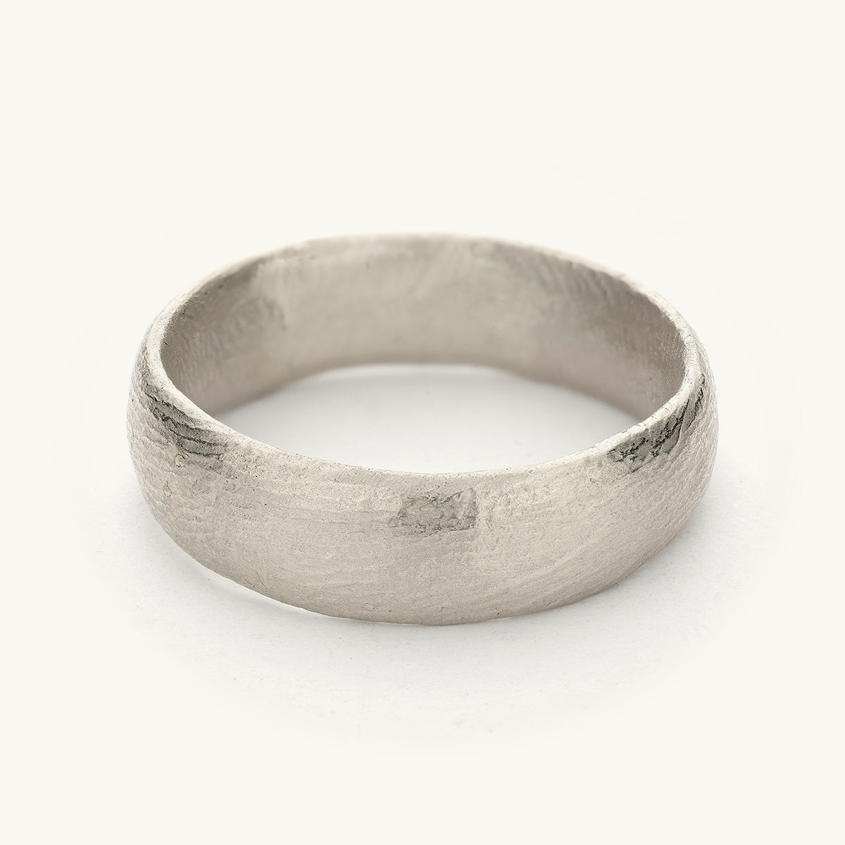 6mm wedding band from Ruth Tomlinson, handmade in recycled 9ct white gold