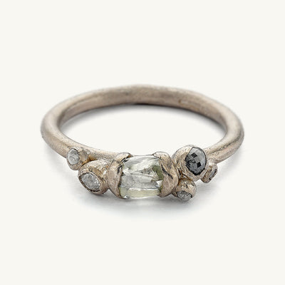 Raw diamond engagement ring from Ruth Tomlinson, handmade in recycled gold