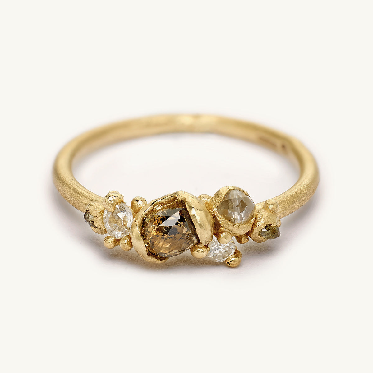 Rose cut champagne diamond engagement ring from Ruth Tomlinson, handmade in recycled gold