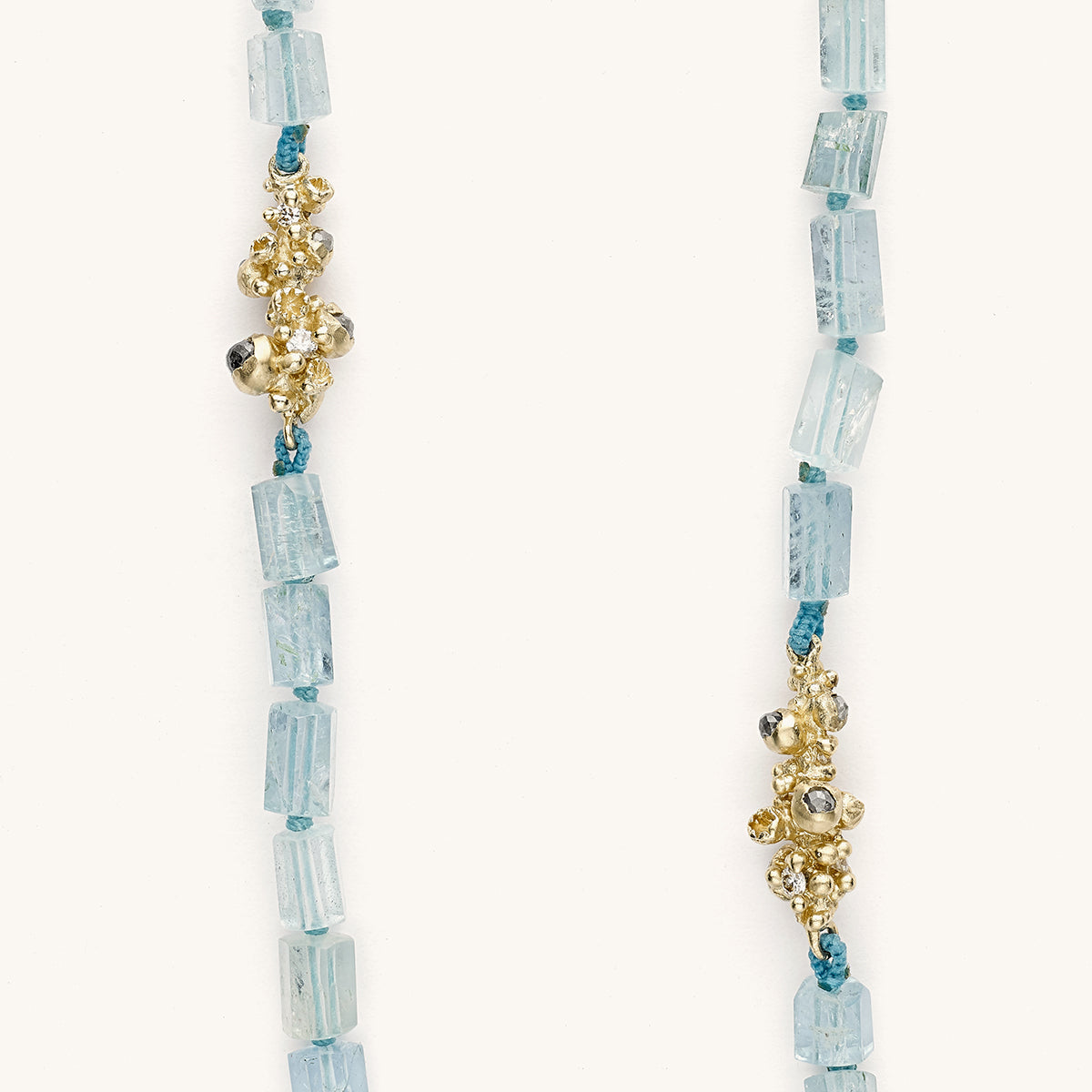 Ruth Tomlinson Alternative Aquamarine String Necklace made from recycled gold