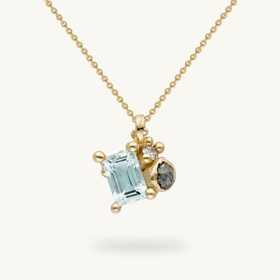 Ruth Tomlinson Aquamarine and Grey Diamond Pendant made from Recycled Gold