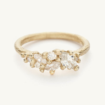 Ruth Tomlinson Alternative Engagement Ring with a Cluster of Marquise Cut Diamonds made with Recycled Gold