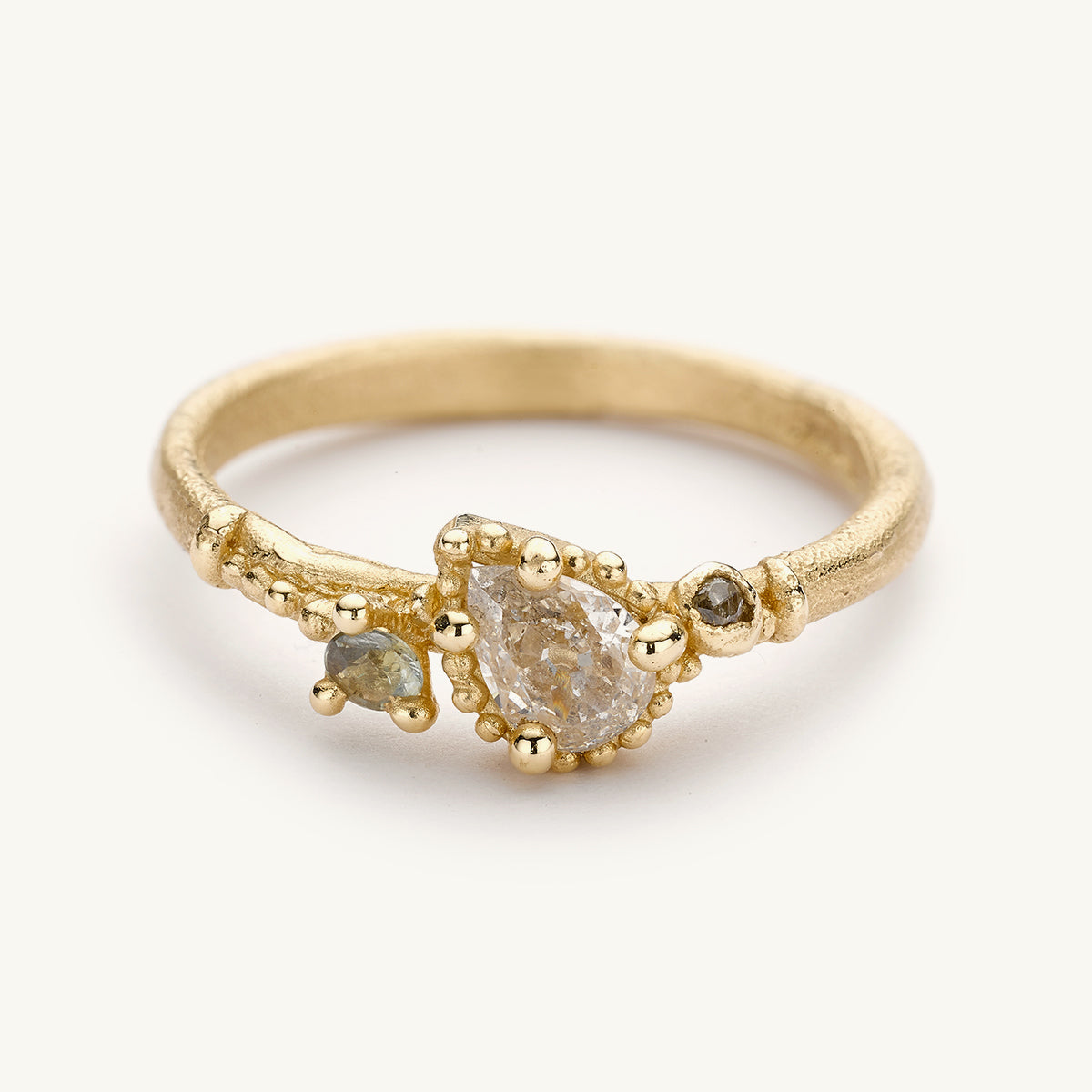 Ruth Tomlinson Champagne Diamond Solitaire Ring with Beaded Setting