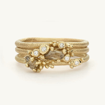 Ruth Tomlinson Bridal Engagement Ring stack with Ocean Diamonds made from recycled gold