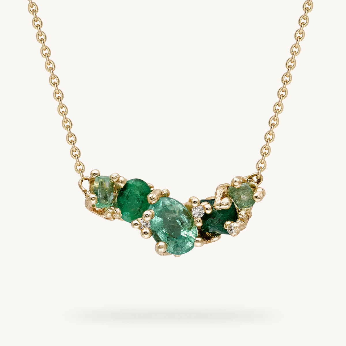 Ruth Tomlinson Emerald Cluster Bar Necklace made from recycled gold