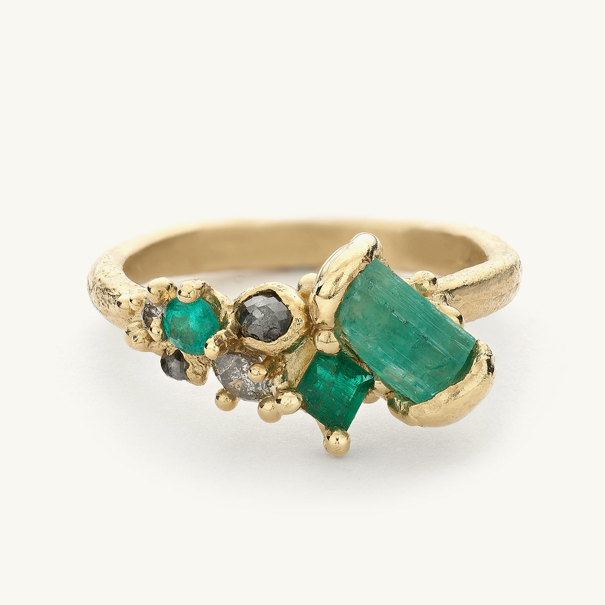 Ruth Tomlinson Alternative Engagement Ring with Emeralds and Diamonds