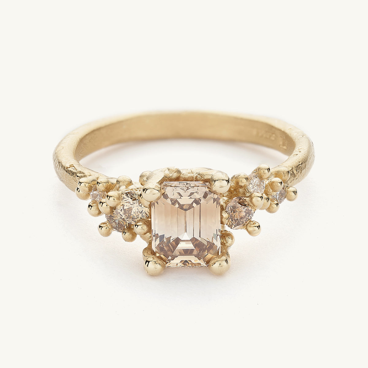 Ruth Tomlinson Emerald Cut Champagne Diamond Engagement Ring made with recycled gold