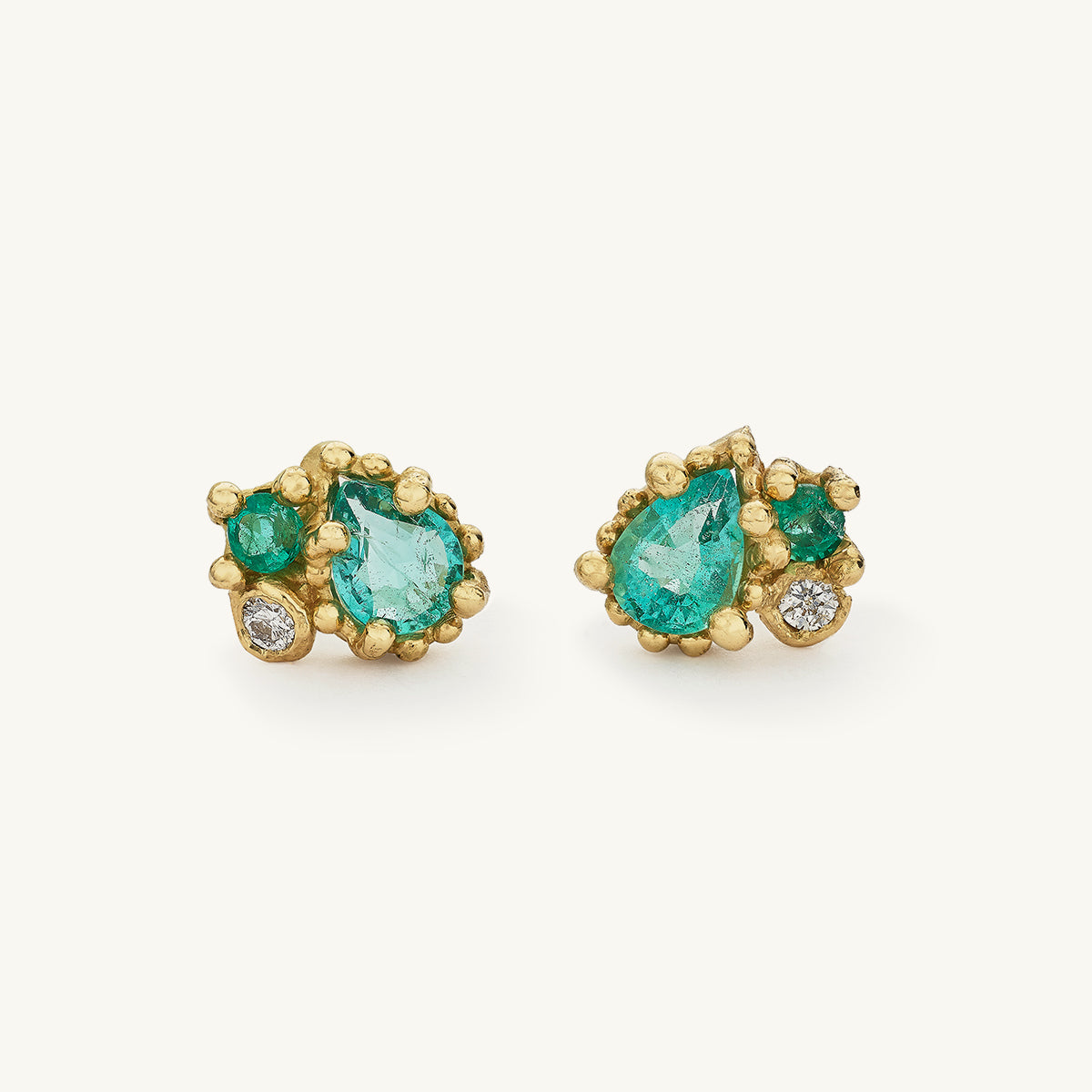 Ruth Tomlinson Decorative Emerald Cluster Studs made from recycled gold