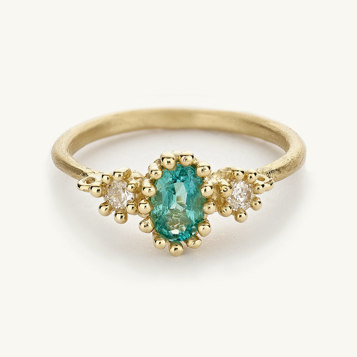 Ruth Tomlinson Emerald and Filigree Ring with Antique Diamonds