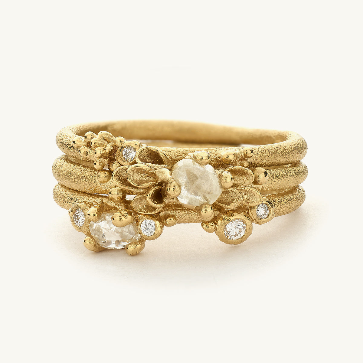 Ruth Tomlinson Bridal Engagement Ring Stack with Ocean Diamonds made from recycled gold