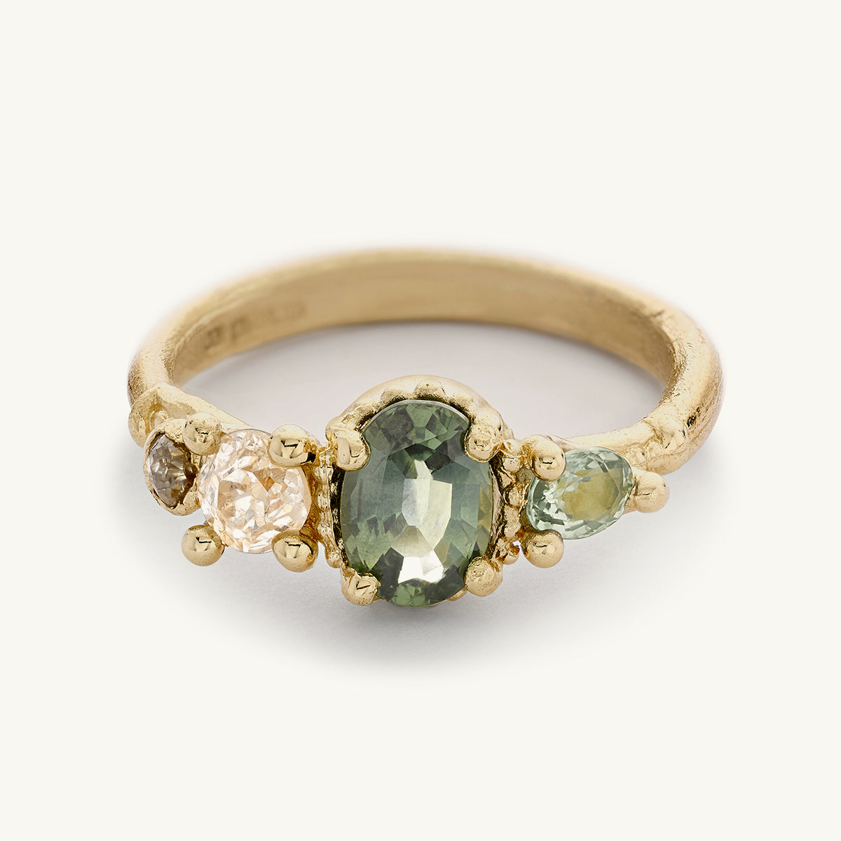 Ruth Tomlinson Green Sapphire and Diamond Four Stone Ring