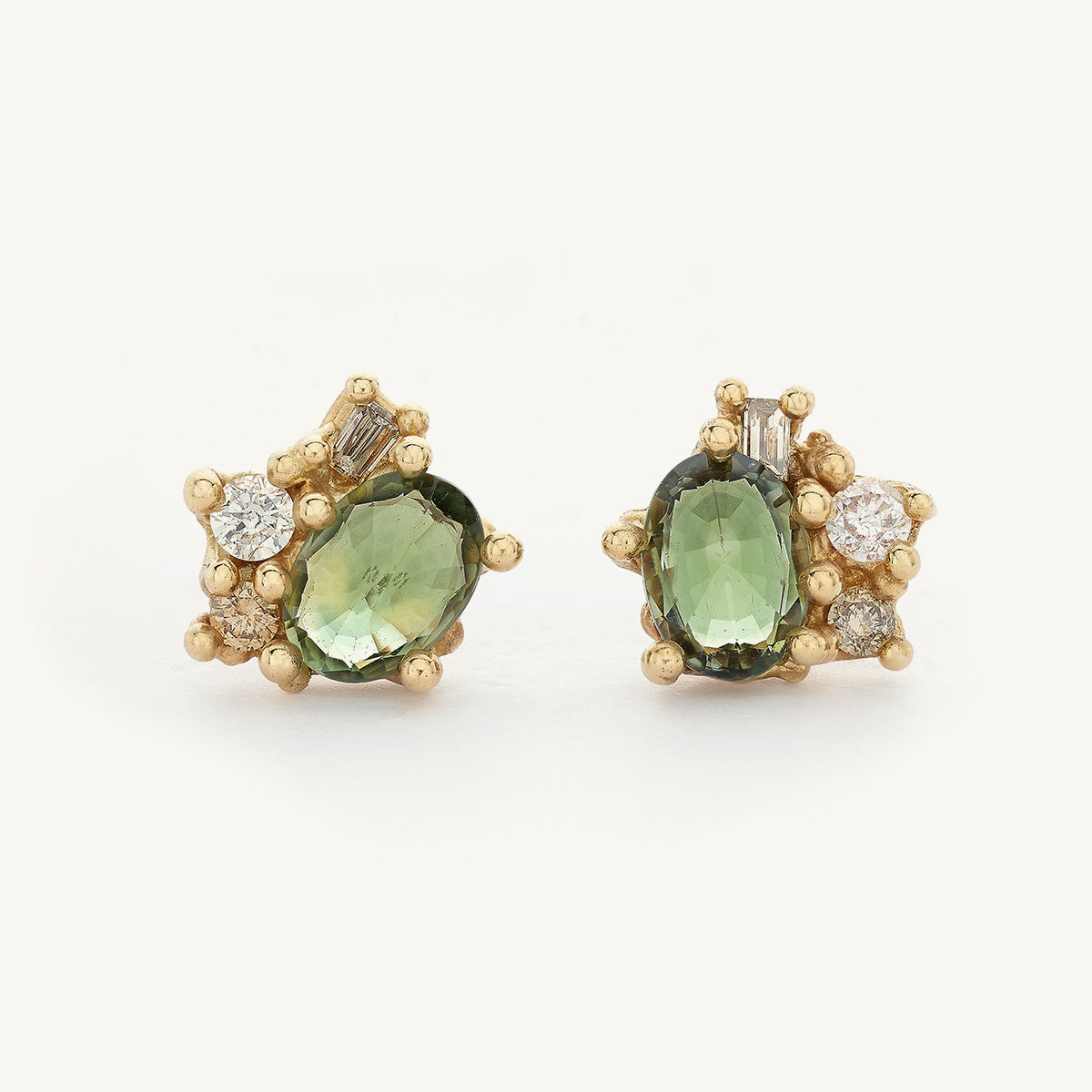 Ruth Tomlinson Inverted Green Sapphire and Diamond Sweeping Cluster Studs