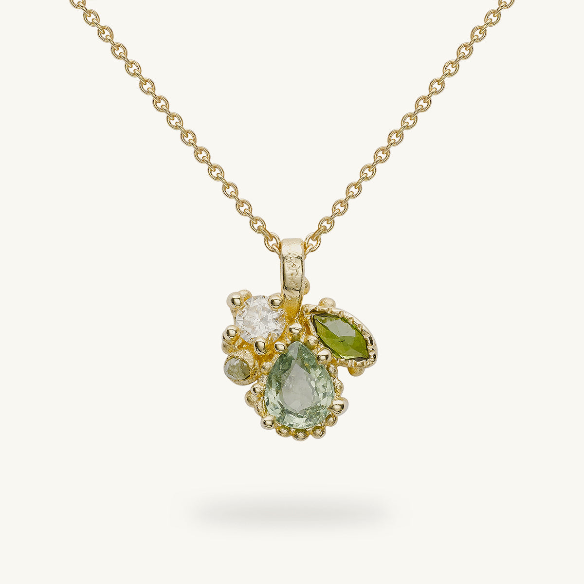 Ruth Tomlinson Mixed Cut Sapphire and Tourmaline Cluster Pendant with Diamonds