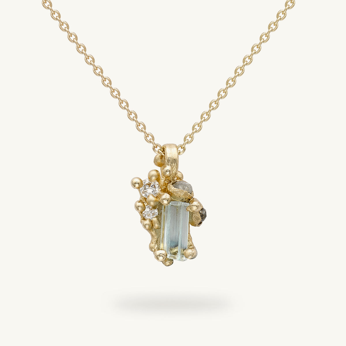 Ruth Tomlinson Natural Aquamarine Pendant made from Recycled Gold