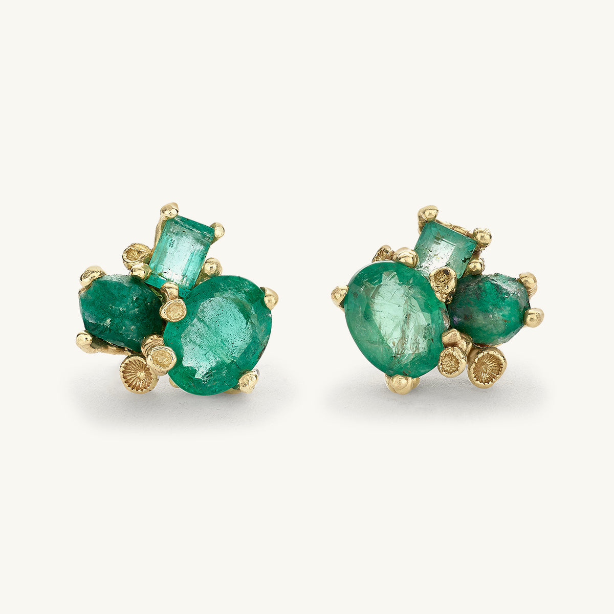 Ruth Tomlinson One of a Kind Emerald Cluster Studs made from recycled gold