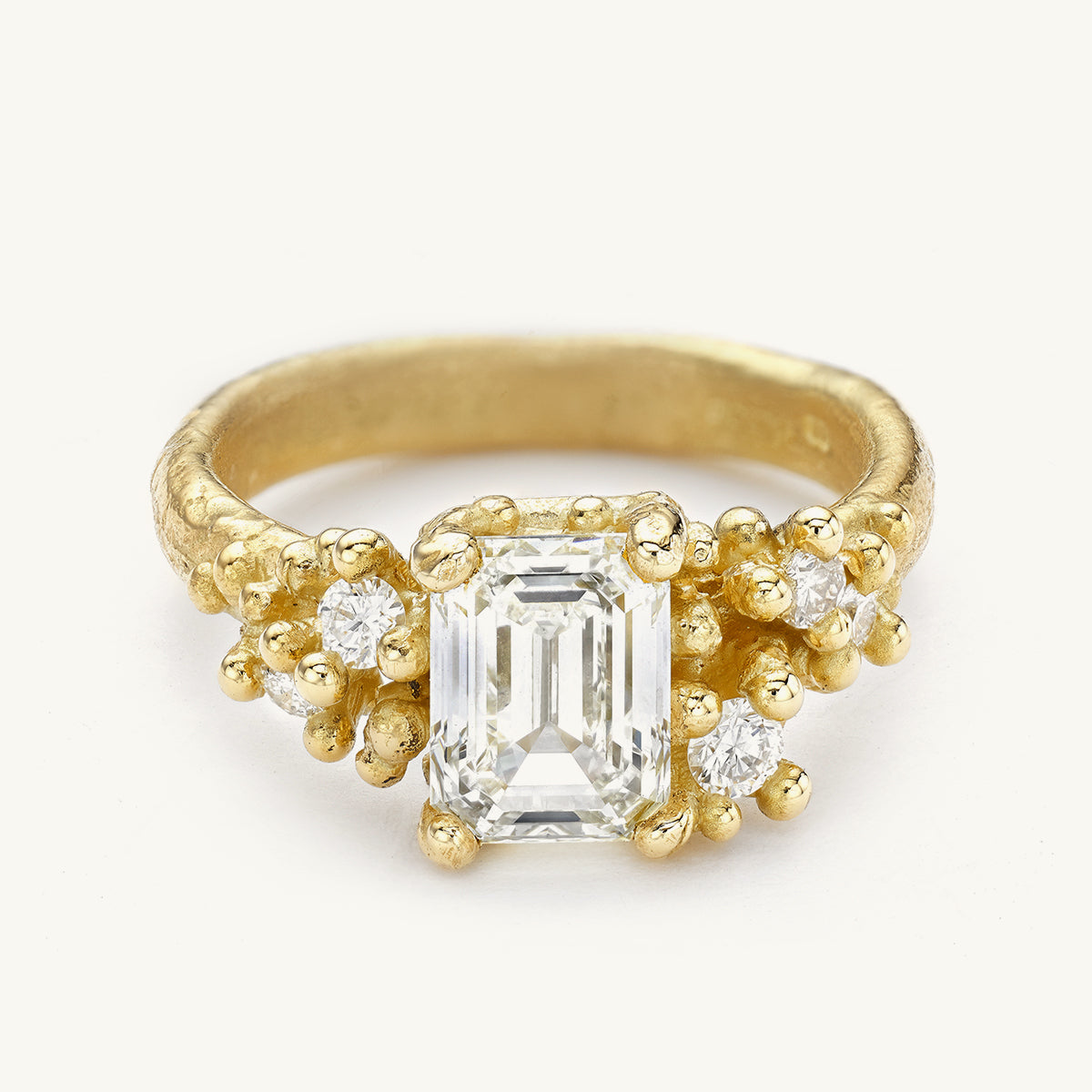 Ruth Tomlinson One of a Kind Paragon Emerald Cut White Diamond Engagement Ring made from recycled gold