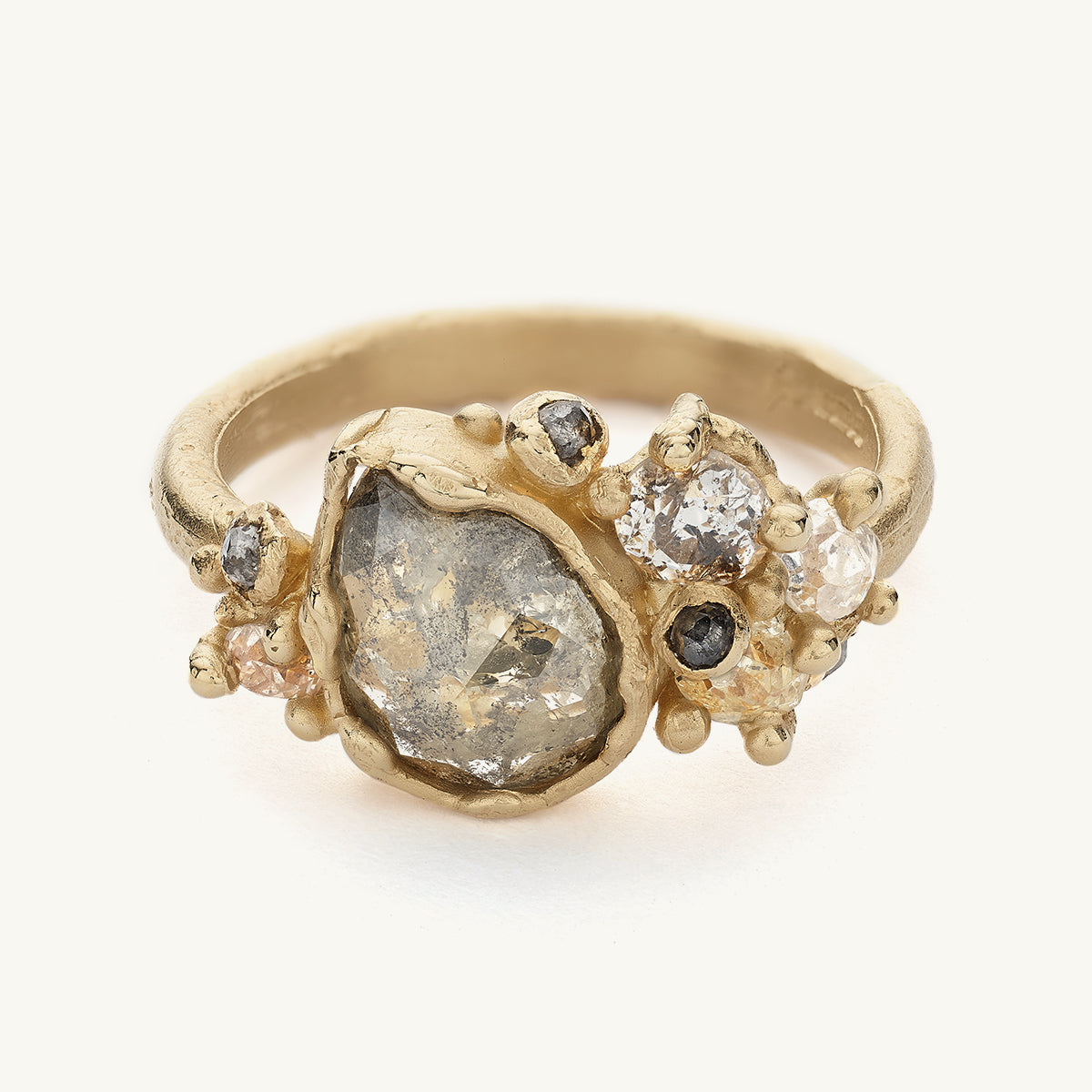 Ruth Tomlinson One of a Kind Rose Cut Grey Diamond Alternative Engagement Ring Handmade in London with Recycled Gold