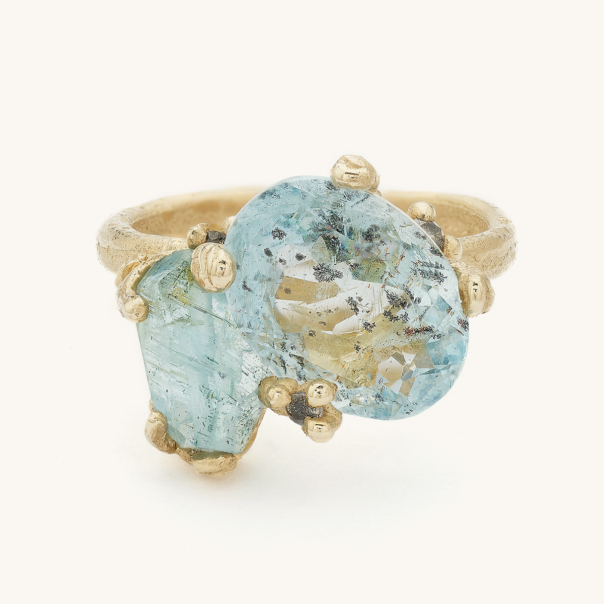 Ruth Tomlinson One of a kind Statement Aquamarine Cocktail Ring Handmade in London with Recycled Gold
