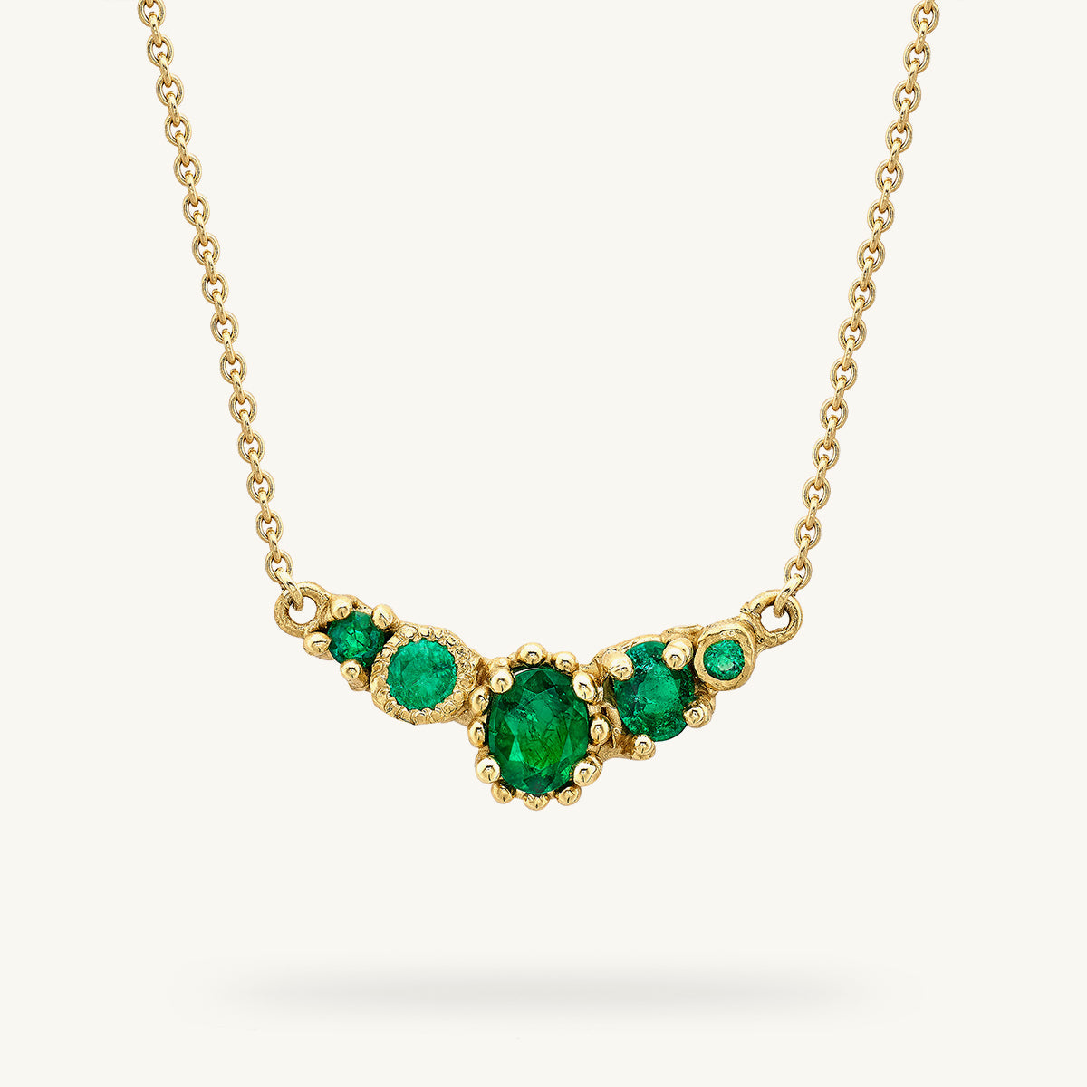 Ruth Tomlinson one of a kind bar necklace handcrafted with responsibly sourced gemfields emeralds and recycled gold