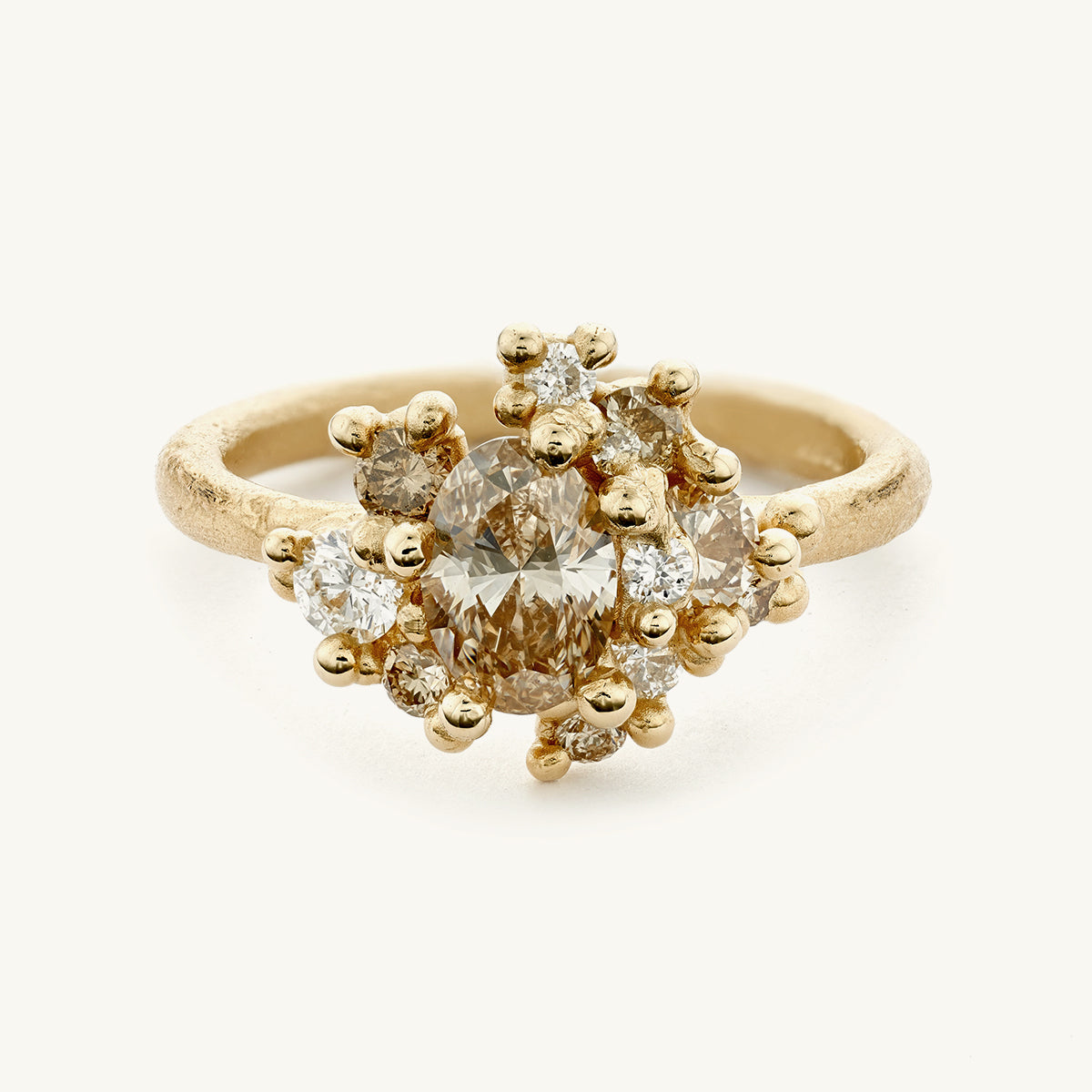Ruth Tomlinson Oval Champagne and White Diamond Sweeping Cluster Ring