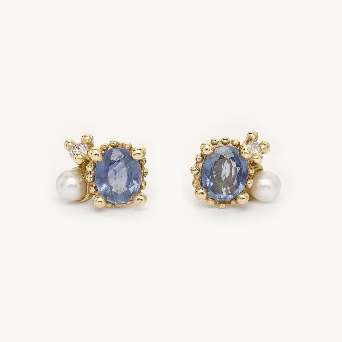 Ruth Tomlinson Oval Sapphire Mixed Cluster Studs