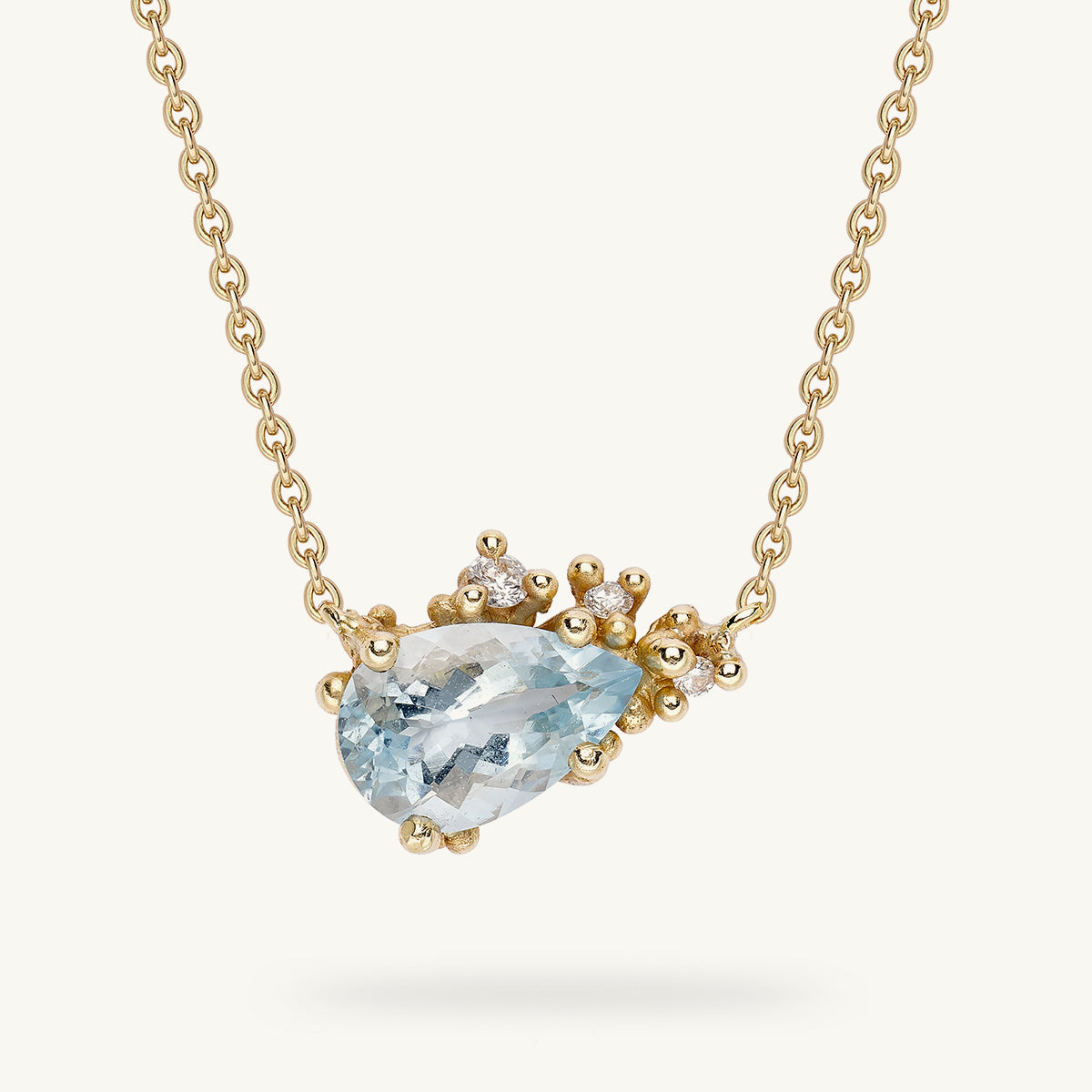 Ruth Tomlinson Aquamarine and Diamond Pendant made from Recycled Gold