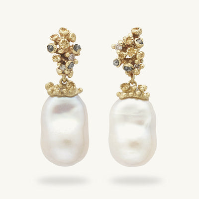 Ruth Tomlinson Pearl and Diamond Drop Earrings