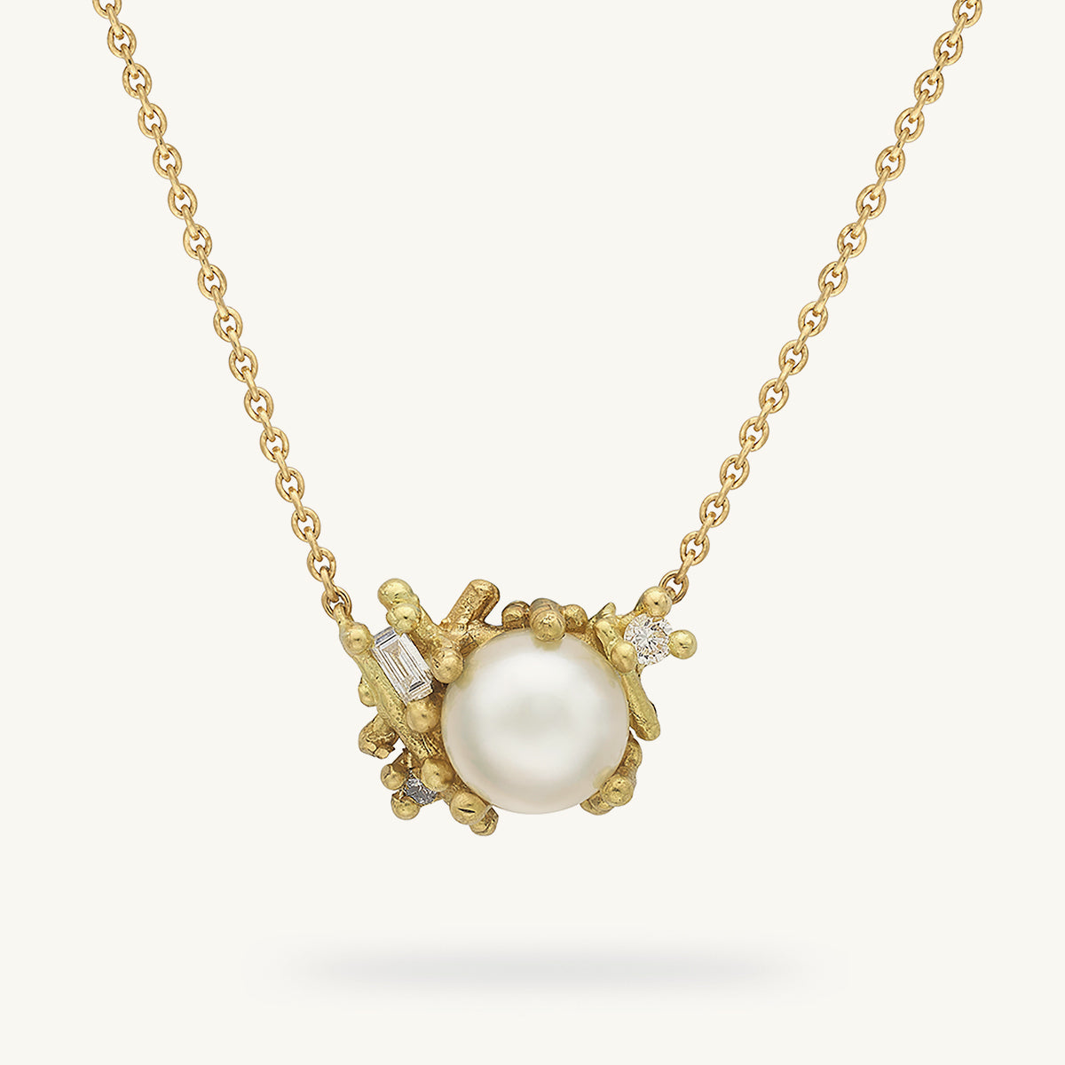 Ruth Tomlinson Alternative Pearl and Diamond Pendant Made from Recycled Gold