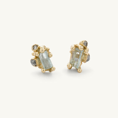 Ruth Tomlinson Raw Aquamarine and Diamond Studs 