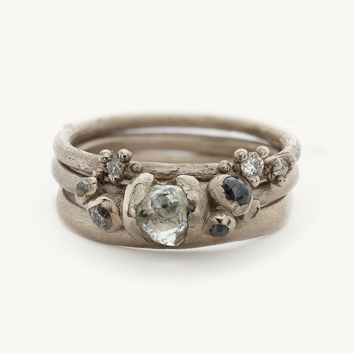 Raw Diamond Ring Stack in White Gold – Ruth Tomlinson