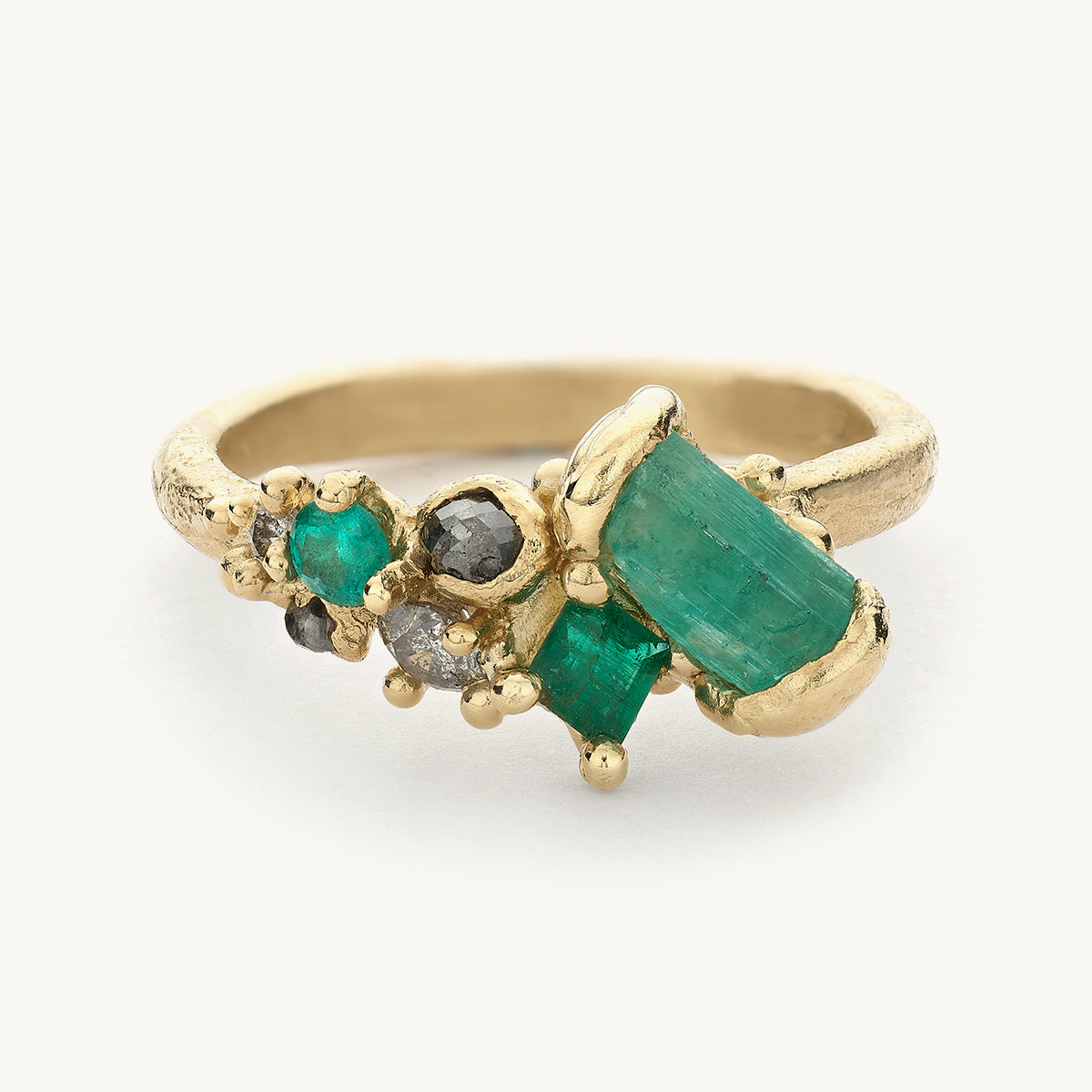Ruth Tomlinson Alternative Engagement Ring with Emeralds and Diamonds