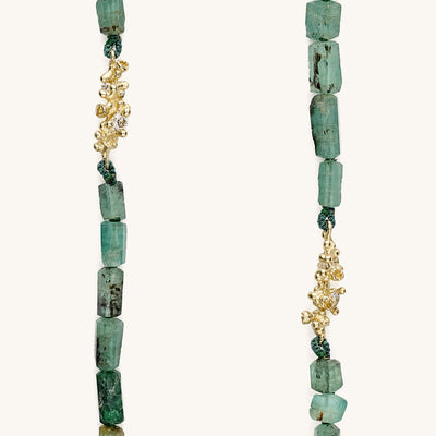 Ruth Tomlinson one of a kind Raw Emerald String Necklace with diamonds, made from recycled gold