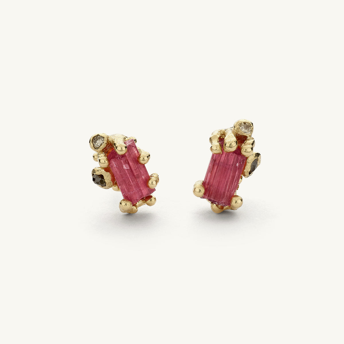 Ruth Tomlinson Raw Pink Tourmaline and Diamond Studs