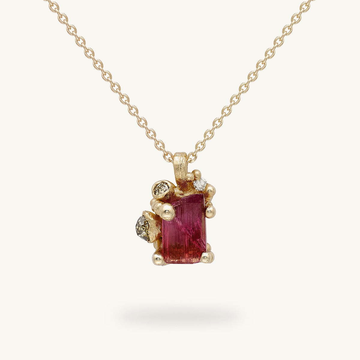 Ruth Tomlinson Raw Tourmaline and Diamond Pendant made from Recycled Gold