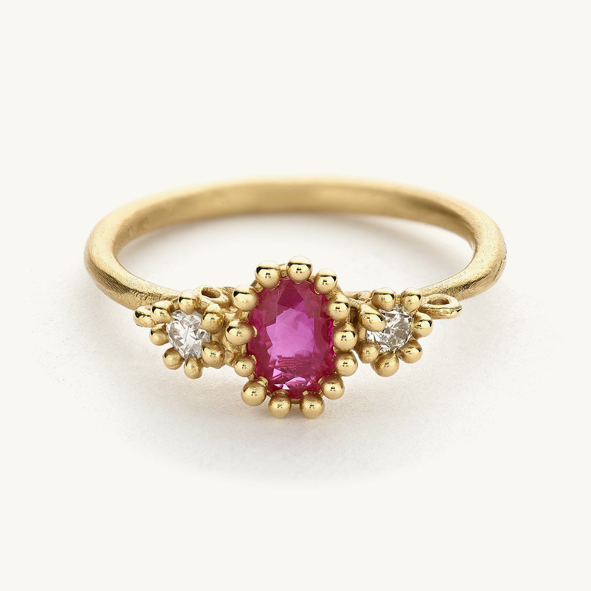 Ruth Tomlinson Ruby Filigree Ring with Antique Diamonds