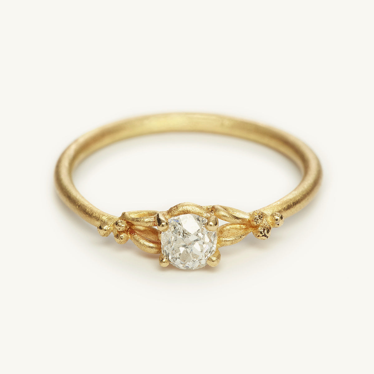 Ruth Tomlinson Solitaire Diamond Engagement Ring with Filigree Detail made from recycled gold