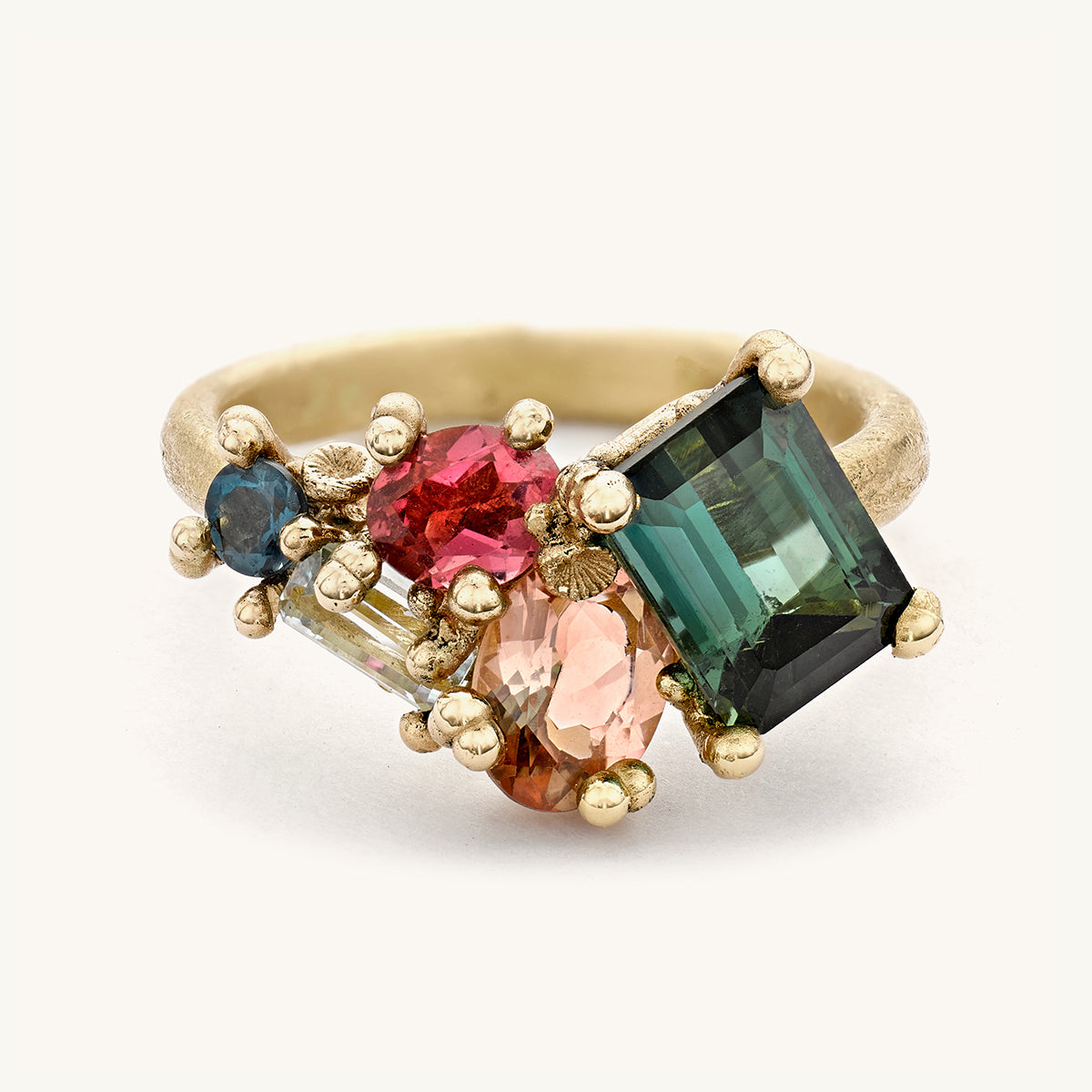 Ruth Tomlinson Colourful Statement Cluster Ring with Tourmaline made with Recycled Gold